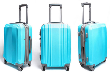 三个角度的蓝色塑料行李袋图片