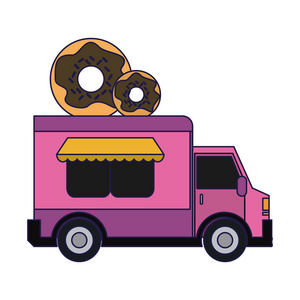 美食卡车甜甜圈餐厅矢量图平面设计