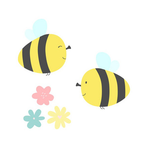 平面彩色风格插图可爱的小飞蜂花。矢量图。