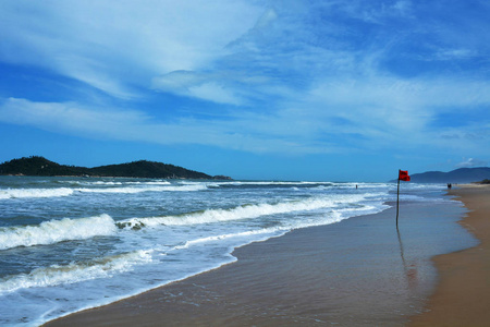 弗洛里亚诺波利斯，圣卡塔琳娜，巴西。全景的坎佩切岛IlhadoCampche，在弗洛里亚诺波利斯南部。