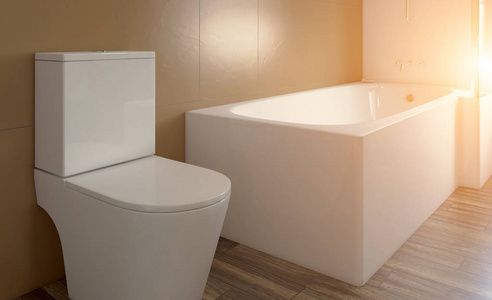 宽敞的浴室干净，漂亮，豪华，明亮的房间。 三维渲染。