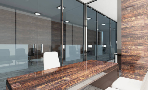 开放空间办公室内部有类似的会议室。 模型。 三维渲染。