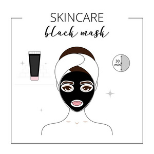 女人用黑色面具照顾脸。 内衬矢量插图。
