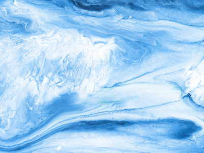 蓝色创意抽象手绘背景大理石纹理抽象海洋碎片的丙烯酸绘画画布。 现代艺术。 当代艺术。