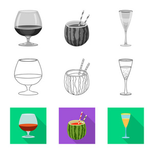 饮料和酒吧标志的矢量设计。集合饮料和党向量图标为股票