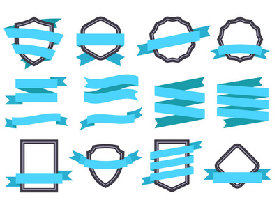 功能区横幅。框架和丝带蓝色平的被隔绝的向量集合