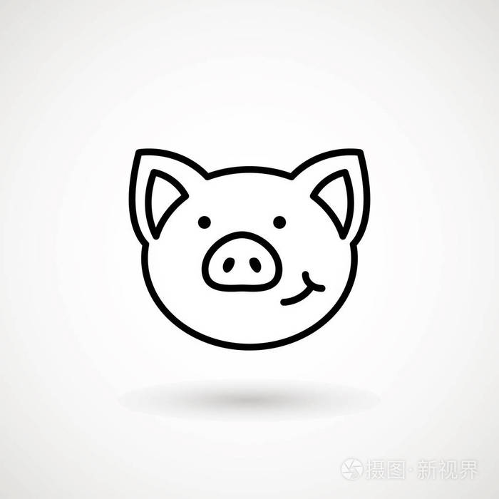 标志小猪脸与微笑的轮廓风格. 卡通猪头图标微笑. 中国新年2019生肖.