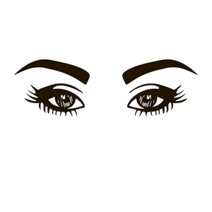 孤立的黑色和白色女性眼睛设置。组成图标。手绘插图