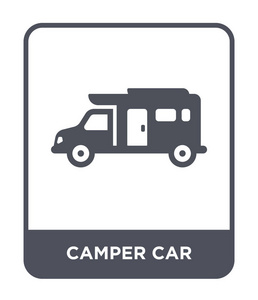 露营车图标在时尚的设计风格。露营车图标隔离在白色背景上。露营车矢量图标简单现代平面符号。