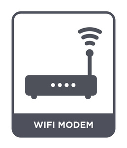时尚设计风格的wifi调制解调器图标。 无线调制解调器图标隔离在白色背景上。 无线调制解调器矢量图标简单现代平面符号。