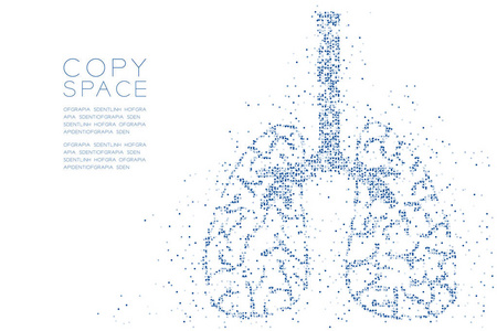 摘要几何圆点图案肺部形状，医学器官概念设计蓝色插图，白色背景与复制空间隔离，矢量EPS10