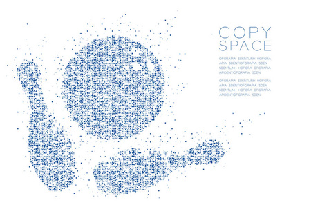抽象几何圆点图案保龄球走向针形，运动概念设计蓝色插图隔离在白色背景与复制空间，矢量EPS10