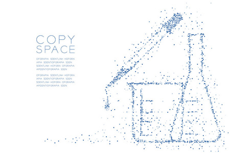 抽象几何方框图案滴管，烧杯和烧瓶形状，科学实验室设备概念设计蓝色插图隔离在白色背景与复制空间，矢量EPS10