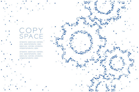 抽象几何方块图案工程齿轮形状团队合作系统概念设计蓝色插图白色背景与复制空间矢量EPS10