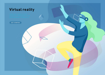 虚拟增强现实眼镜的概念与人们的学习和娱乐。着陆页模板