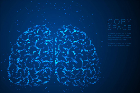 抽象几何圆点像素点图案脑前视图造型创意科学概念设计与复制空间矢量EPS10隔离蓝色渐变背景