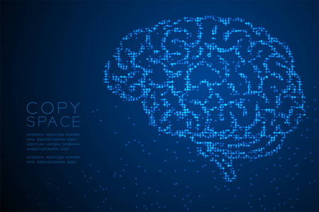 抽象几何圆点像素图案大脑侧视形状创意科学概念设计蓝色插图隔离蓝色渐变背景与复制空间矢量EPS10