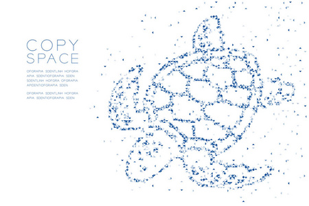 抽象几何低多边形方框像素和三角形图案海龟形状水生生物概念设计蓝色插图白色背景与复制空间矢量EPS10