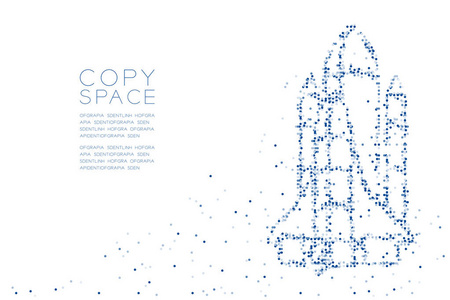 抽象几何圆点图案火箭飞船形状空间探索概念设计蓝色插图白色背景与复制空间矢量EPS10