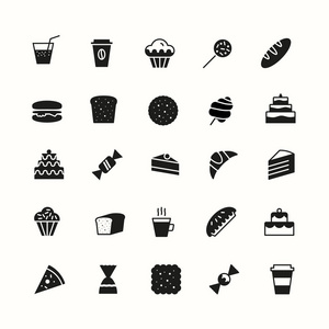 简单的面包店图标设置平面风格的黑色