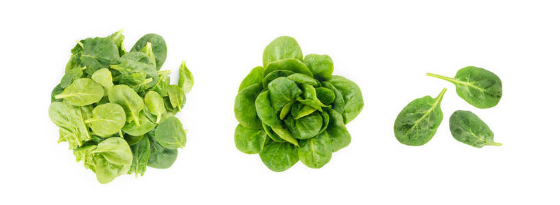 新鲜菠菜幼叶隔离。菠菜或绿叶蔬菜顶视图