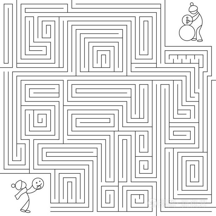 复杂的益智冬季迷宫迷宫.线性矢量拼图