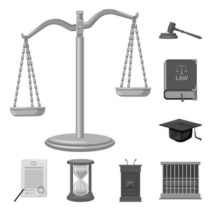 法律和律师图标的矢量设计。一套法律和司法向量的股票图标