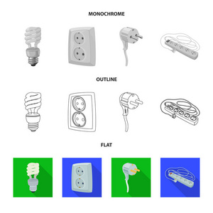 电力和电气标志的矢量插图。 一组电力和能源库存矢量插图。