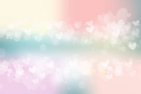 抽象的节日模糊，明亮的粉红色粉彩背景与白色和粉红色的心，爱波克为情人节或婚礼卡。 设计空间。 卡片概念。