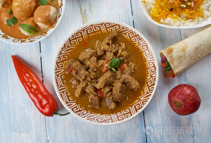 羊肉,阿富汗,科尔马,阿富汗,乌辛,中亚,传统的各种菜肴,顶级景观.