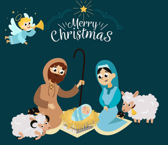圣诞节诞生宗教伯利恒婴儿床场面在圣洁家庭