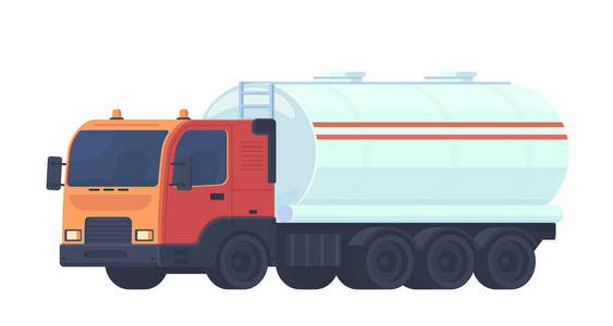 油罐车运输, 石油, 汽油到加油站, 水和液体物质。半挂车有一个储液罐。向量平例证