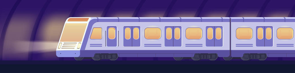 帕桑格现代电动高速列车。铁路地铁或隧道内的地铁运输。地下列车矢量插画平面样式