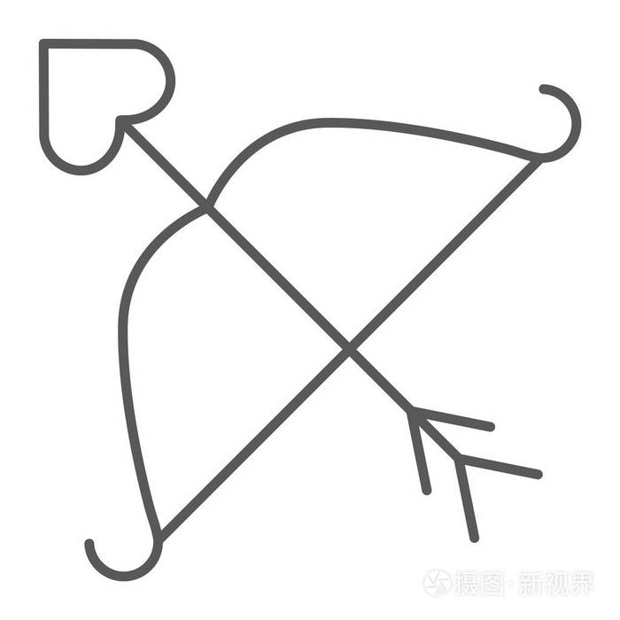 弓箭细线图标丘比特和爱弓和箭头符号矢量图形在白色背景的线性图案