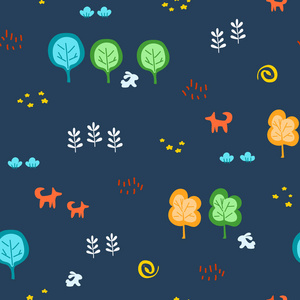 s seamless pattern with forest theme. Cool bright ornament is gr
