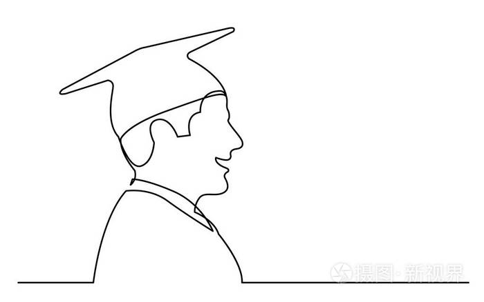 幸福大学毕业生白底免冠肖像连续线条画