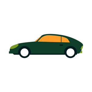 绿色运动轿车侧视图在扁平的样式