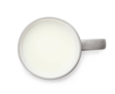 白色顶景上分离的新鲜牛奶杯图片