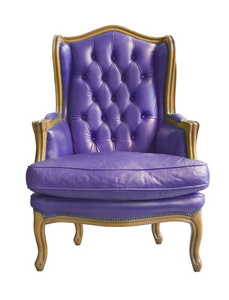 白色背景的老式紫色扶手椅