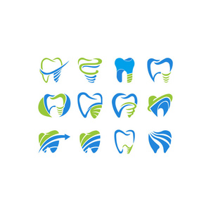 牙科诊所标志牙齿。 牙科医生向量集