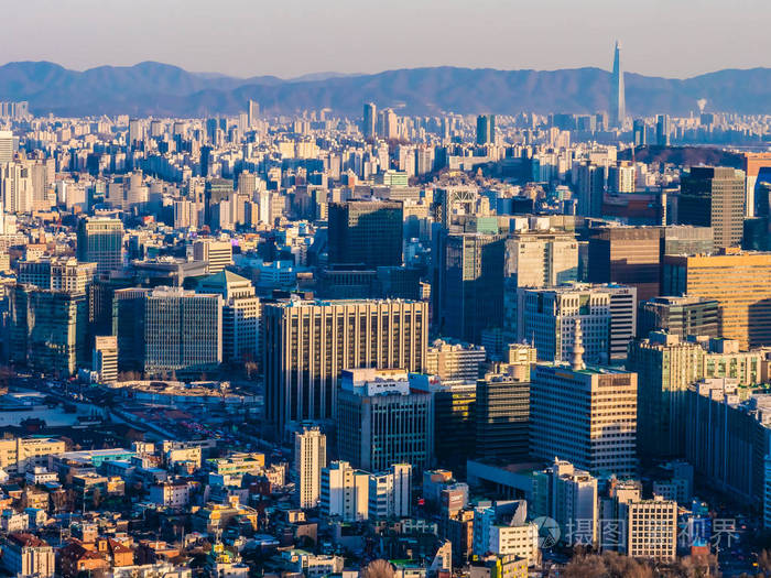 韩国首尔市美丽的建筑建筑,城市景观和塔楼