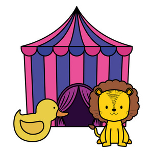 可爱的马戏团狮子与帐篷