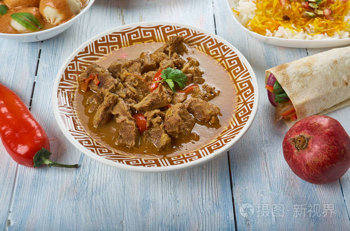 羊肉,阿富汗,科尔马,阿富汗,乌辛,中亚,传统的各种菜肴,顶级景观.