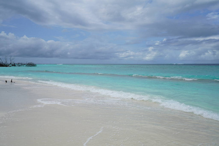 在马尔代夫一个无人居住的美丽岛屿上的海滩景色