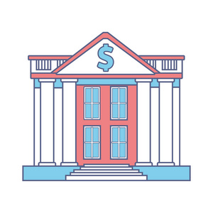 银行建筑图标孤立彩色白色背景矢量插图图形设计