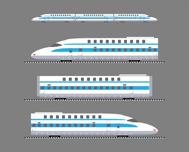 一套双甲板高速列车矢量和插图。