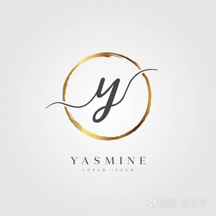 优雅的初始字母y型标志,金色圆圈刷