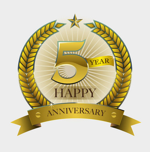 矢量抽象形状编号5年为快乐周年符号。