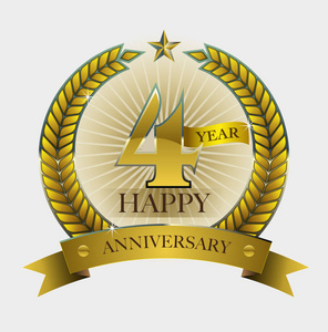 矢量抽象形状编号4年为快乐周年符号。