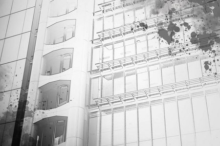 抽象现代建筑背景黑白图像